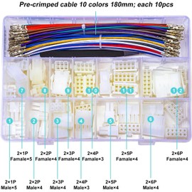 JTSNERU Molex Mini-fit jr 4.2mm Male & Female Extension Connector Kit with 20AWG Premium Pre-Crimped Cables, Dual Row 1P 2P 3P 4P 5P 6P Connector with Length of 180mm Wire (JTS-MX4.2-Dual)