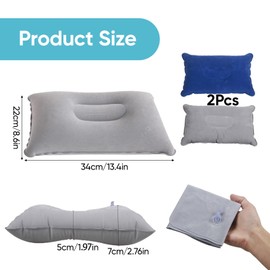 Ultralight Inflatable Pillows for Travel Camping: 2PCS Soft Blow up Pillows - Water-Resistant & Adjustable Neck Support for Airplane, Car, Beach, Hiking, Office – Portable Compact Pillow (34×22cm)