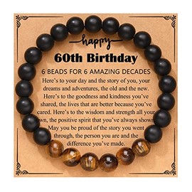 60th Birthday Gifts Bracelet for Men - Natural Stone Bracelets for Grandpa, Father, Husband, Son - 60 Years Old Gift