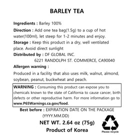 Damtuh Damtuh Korean Barley Tea - Decaf, Sugar-Free, Non-Caloric, (100 Tea Bags x 1.5g)