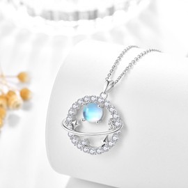 TANGPOET Saturn Necklace for Women Girls 925 Sterling Silver Planet Pendant Necklace Celestial Space Jewellery Gifts for Mothers Day Christmas Birthday Valentines Day