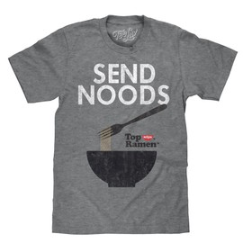 Tee Luv Men's Faded Top Ramen Send Noods T-Shirt - Noodle Bowl Food Logo Shirt, Graphite Heather, XXL
