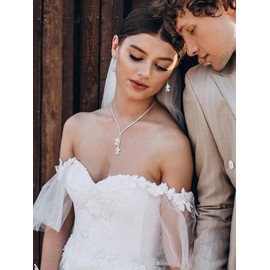 Bridal Jewelry Set for Wedding Bride Silver Bridal Prom Necklace Earrings Set Crystal Wedding Jewelry Set Rhinestone Drop Dangle Earrings for Women Party Jewelry for Bridal Bridesmaid (Silver)