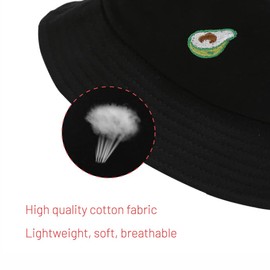 Cotton Bucket Hat for Women Men Summer Travel Sun Beach Bucket Cap, Unisex Outdoor Fisherman Hat (Avocado Black)