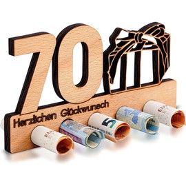 70th Birthday Wooden Money Gifts for Men Women, Creative Gift Ideas for 70th Birthday, Special Wooden Decoration Gifts for Anniversaries from Friends and Family