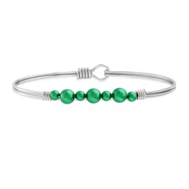 Luca + Danni Graduated Crystal Pearl Bangle Bracelet in Emerald For Women - Silver Tone Regular Size Made in USA