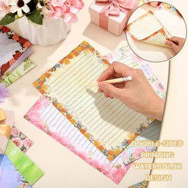 TaoBary 160 Packs Stationery Paper Set (50 Double Sided Stationery Writing Papers 50 Matching Envelopes) 60 Round Dot Sticker, 10 Design(Flower,5.5 x 8.25 Inch)