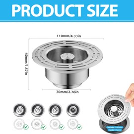 Yuqilin Kitchen Drain Strainer, Anti Rust Pop Up Drain Valve, Durable Drain Valve Sink, Stainless Steel Sink Drain Set, Sink Depth > 40 mm, Suitable for Any Kitchen Sink, Any Hotel