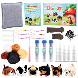 Yitexin 6 Pieces Dogs Needle Felting Kit, Wool Felting with Instructions, Felt Pad, Needles, Keychain, Eyes, Scissors, DIY Starter Kit for Beginners Adults Gifts Home (6 Dog)