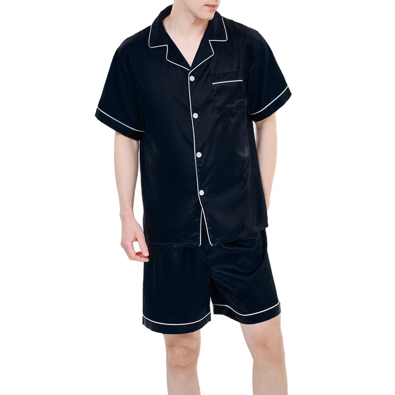 AprBean Mens Pajama Set Silky Fabric Short Sleeve Loungewear Two
