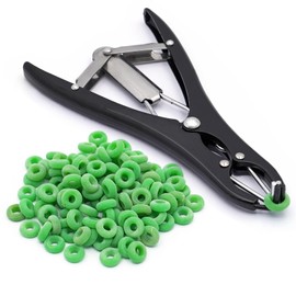 BREUAILY Animal Castration Pliers with 200 Rubber Ring Stainless Steel Elastic Castration Pliers Tail Cutter Castration Band Cattle Sheep Pigs Elastrator Tongs