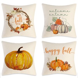 Set of 4 Cushion Covers Autumn, 45 x 45 cm Cushion Covers, Autumn, Decorative Cushion Cover, Thanksgiving, Autumn Cushion, Pumpkin, Couch Cushion, Autumn, Autumn Cushion Covers, Cushion Autumn
