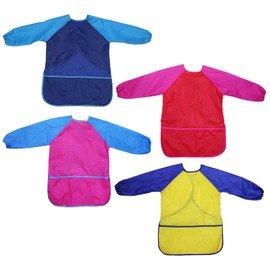 GMHLLES 4 PCS Kids Painting Apron, Waterproof Kids Aprons with 3 Pockets and Long Sleeves, Toddler Apron for 5-8 Years Boys and Girls Painting Cooking Eating Arts & Crafts