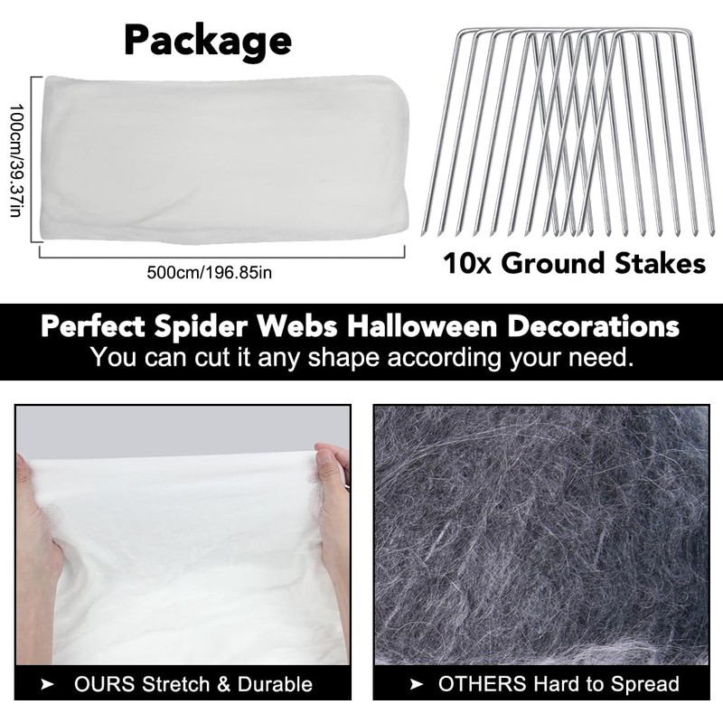 Halloween Spider Web Decoration Outdoor, Giant 600 Sqft Stretchy Cut-Your-Own