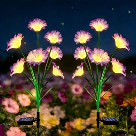 FISHOPE Morning Glory Solar Garden Lights, 2 Pack 8-Function Solar Panel Outdoor Waterproof Flowers, Solar Powered Décor for Yard Pathway Patio Lawn, Halloween Thanksgiving Gifts