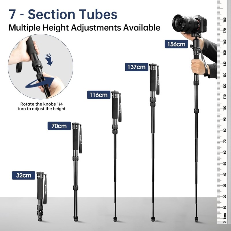 Manbily A-888 Camera Monopod, Length 32cm - 156cm, Aluminum Monopods