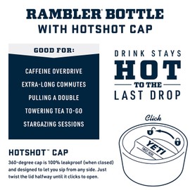 YETI Rambler 12 oz Bottle, Stainless Steel, Vacuum Insulated, with Hot Shot Cap, Big Wave Blue