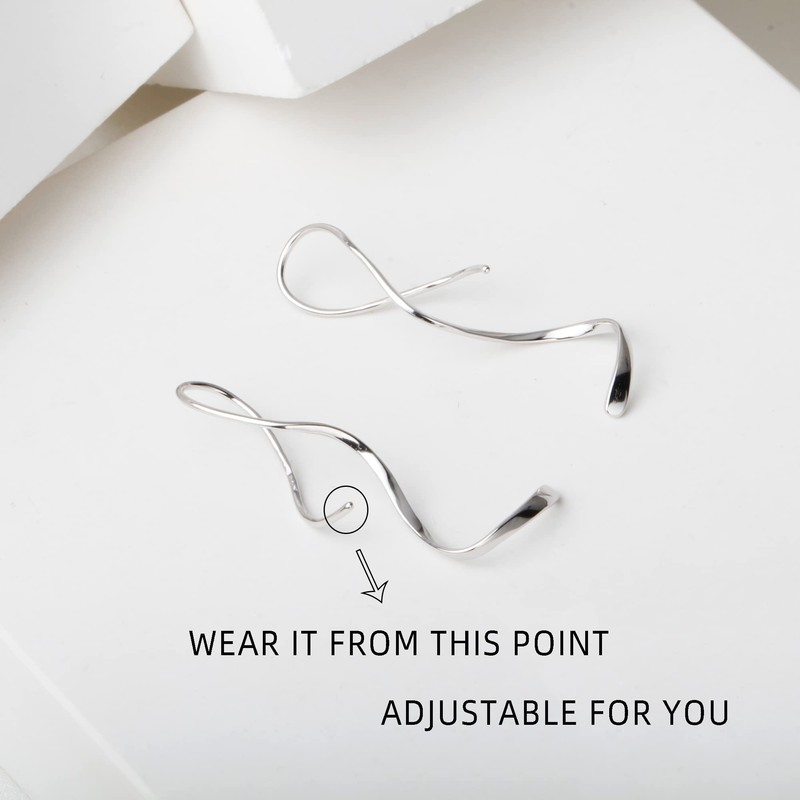 Spiral Threader Earrings 925 Sterling Silver Twisted Linear Curved Pull