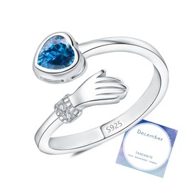 DOA Adjustable Sterling Silver Open Rings for Women, Hug December Birthstone Rings Women, Thumb Ring with Cubic Zirconia