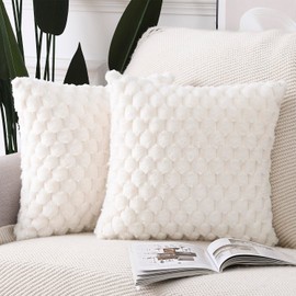 MADIZZ Faux Wool Cream White Throw Pillow Covers 22x22 Inch Set of 2 Super Soft Boho Pillow Covers Decorative Textured Throw Pillowcases Modern Farmhouse Home Decor for Sofa Bedroom