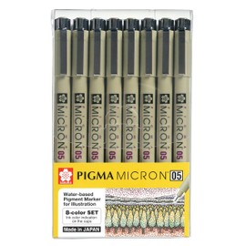 Sakura Pigma Micron pens 05 line Drawing 8 Color Set, Archival ink fineliner manga pen, Bible journaling Study kit
