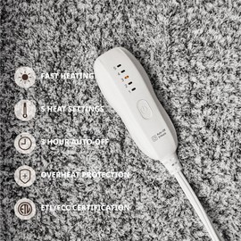 Templewet Heated Blanket Electric Throw 50" x 60" -Heated Throw Blanket with 5 Heating Levels & 3 Hours Auto Off,Machine Washable,ETL & FCC Certification,Over-Heat Protect(Racoon Gray)