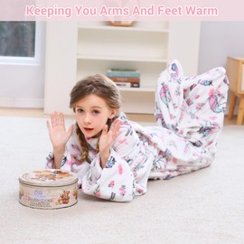 Viviland Wearable Fleece Blanket with Sleeves & Foot Pocket for Kids Lightweight Soft Blanket for Boys and Girls, 47" x 47" Inches