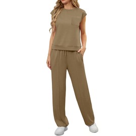 GRECERELLE Womens Sweatsuits 2 Piece Set Comfy Sets For Women Clothing Loungewear Sets Woman Resort Wear Khaki-M