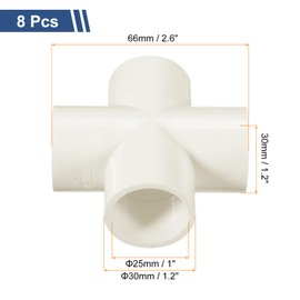 sourcing map 8 Pcs PVC Fitting, Cross 4 Way PVC 1" 0.98" PVC Connectors PVC Elbow PVC Pipe Fittings PVC Coupling PVC Furniture Corner Connector for DIY Garden Support Structure, White