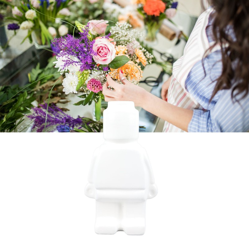 Little Robot Flower Vase Entryway Ornament Resin Flower Vase Decoration