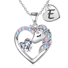 TINGN Unicorn Gifts for Girls Chain - 14 Carat Gold-Plated Unicorn Chain Girls Heart Chain with Letters Necklace Girls Unicorn Gifts for Girls Jewellery Birthday Gift for Girls, Gold, Cubic Zirconia