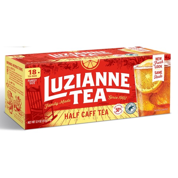 Luzianne Half-Caff Tea Bags, Family Size, Unsweetened, 108 Iced Tea Bags (6 Boxes of 18 Count Pack), Specially Blended for Iced Tea, Clear & Refreshing Home Brewed Southern Iced Tea