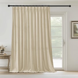 StangH Extra Wide Beige Velvet Curtains 84 inches Long, Pinch Pleated Thermal Insulated Sliding Door Drapes Light Blocking Privacy Room Divider for Living Room Office, W72 x L84, 1 Panel