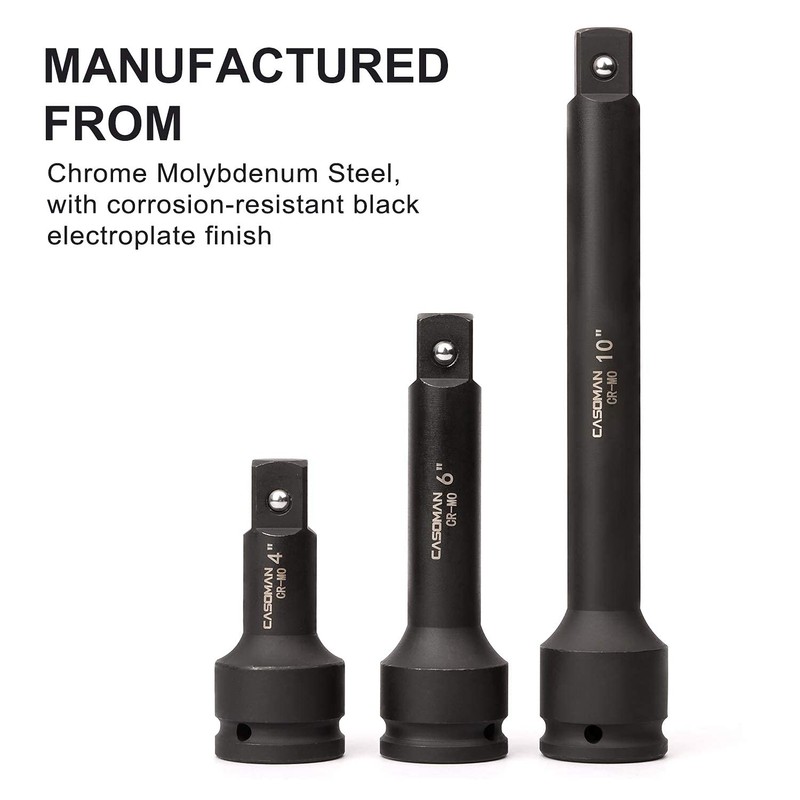 CASOMAN 3/4” Drive Impact Extension Bar, Cr-Mo Steel,3-Piece Set 4”,