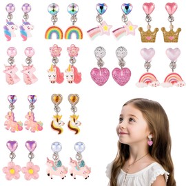 12 Pairs of Clip Earrings Kids Girls Ear Clips Girls Clip Earrings Girls Ear Clips Children Magnetic Earrings Girls Unicorn Rainbow Earring Set