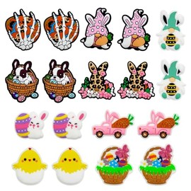PEVOGON Easter Silicone Focal Bead, 18 Pcs Rabbit Loose Beads Accessory for DIY Keychains Bracelet Necklace Pens Lanyard Making