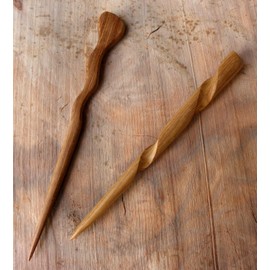 JWL (1) Teak Spiral & (1) Teak Conical 6 Inch Hair Stick Pick Pic Pin Fork - Hawaiian Style