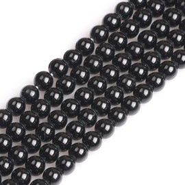 GEM-Inside 1.5mm-2mm Big Hole Natural 6mm Black Tourmaline Gemstone Loose Beads Smooth Crystal Energy Stone Power for Jewelry Making 15"