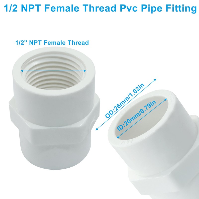 OSVJE 10Pcs PVC Pipe Fittings, 1/2 inch NPT Female Thread