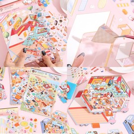 DIY 3D House Stickers,4Sets Pack DIY 3D Sticker Scene,Make Your Own Warm Home Laboratory Collection House Stickers for Gifts 3D Cartoon Sticker Scenes for Adult Kids Relief Stress Pass The Time