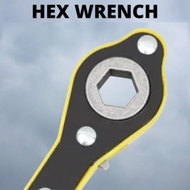 EJLCHOCO 360° Universal Ratchet Wrench (Hex Wrench), Labor-Saving Long Handle Ratchet Wrench for Scissor Jack, Yellow, 34 cm (L)