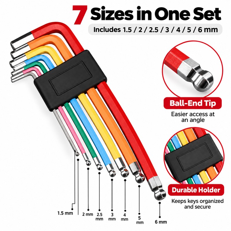 Bike Hex Key Set for Bicycle Repair – 7-Piece Color-Coded