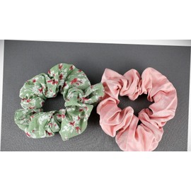 Perfect Hairstyle with Our Hair Accessories - Green Floral Pink Solid Set 2 Fabric Ponytail Holder Hair Tie Scrunchies Fashionable Hair Accessory Hair Jewelry Accessories for Lady Women