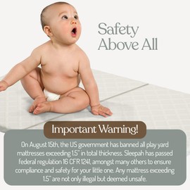 Sleepah Pack and Play Mattress Foam Pad 38 x 26 x 1.5 for Playpen, Portable Playyard Mattress - Soft Waterproof Washable & Removable Cover Breathable Topper