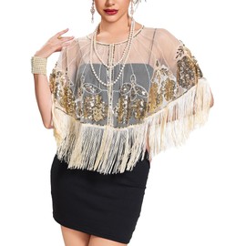 RRYIO Women's 1920s Shawl Wraps,Sequin Beaded Flapper Evening Shawls for women formal/Party/Wedding/Formal/Harlem night (Beige)