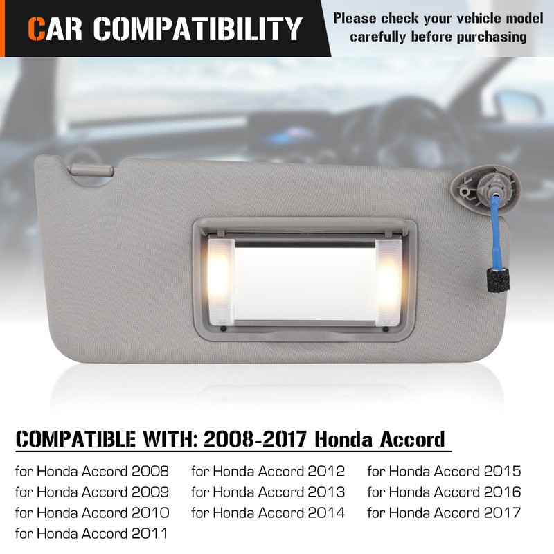 Sun Visor with Light for Honda Accord 2008-2017, Right Passenger