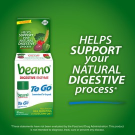 beano To Go Gas Prevention, Food Enzyme Dietary Supplement, Help Digest Gas-Causing Foods, 12 Tablets