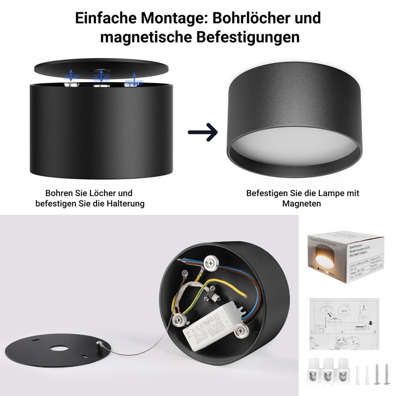 Klighten LED 18 W surface-mounted spotlight, round ceiling spotlights, surface-mounted