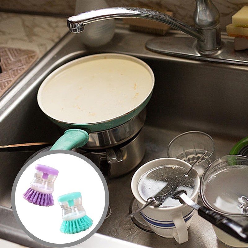 6 PCS Dish Brush with Soap Dispenser, Two in One
