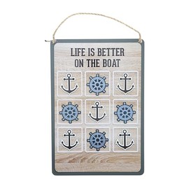 Pavilion Gift Company - Life is Better On The Boat - Magnetic Tic-Tac-Toe Board, Nautical Décor, Seascape Décor, Strategy Games for Adults, Game Room Décor Indoor Party Game 1 Count, 8.5” x 12.5”